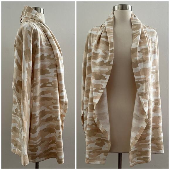 Lucky Brand Cardigan Women's Small Tan Long Sleeve Fleece Open Front Camo NWT - Picture 1 of 10